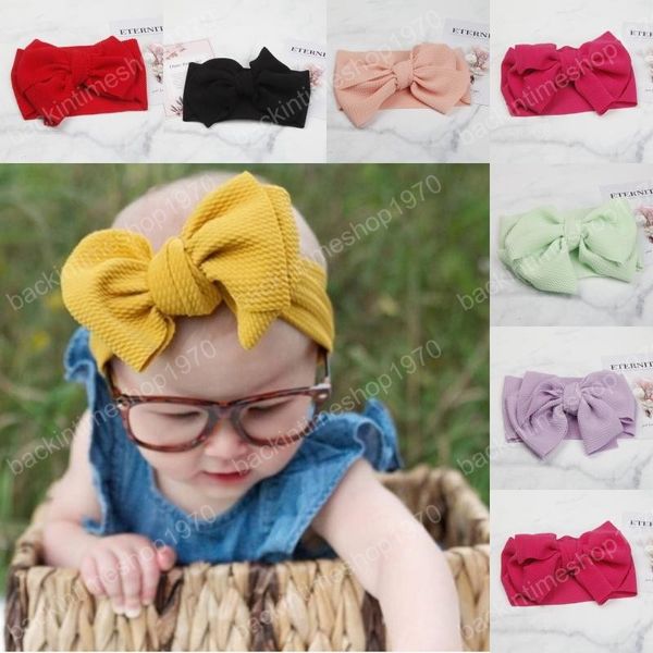 

7 inch large bow girls baby headbands bohemian big bowknot headwrap infant newborn solid color elastic head band kids hair accessories, Slivery;white