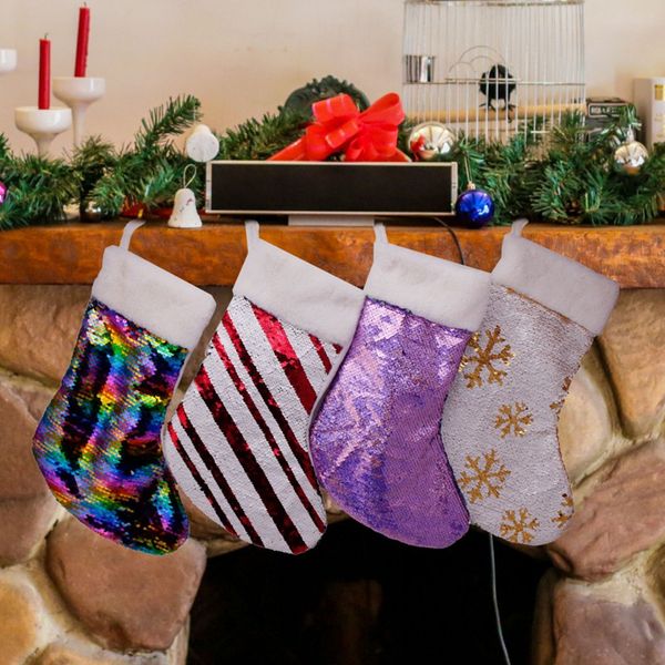 

shopping mall window product counter decoration candy gift bag sequin decor funny socks christmas hanging sock