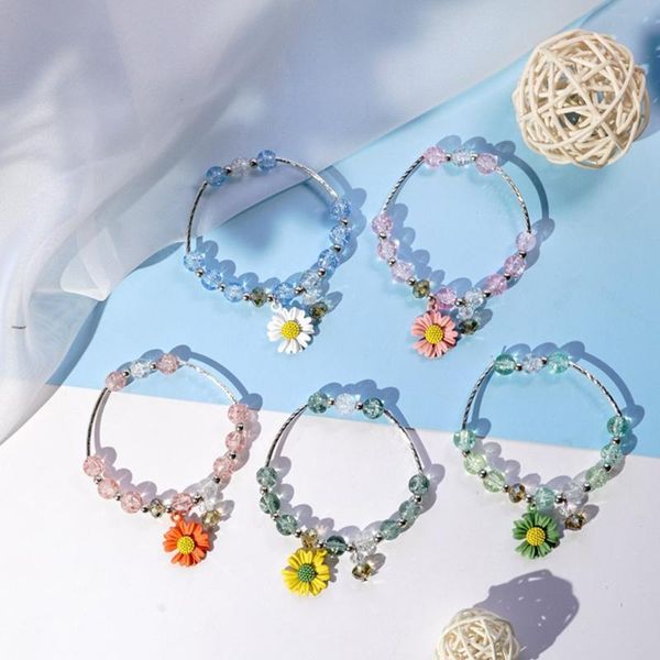 

2020new femme jewelry daisy flower charm bracelets handmade adjustable crystal beads bracelets for girlfriend cute romantic gift, Black