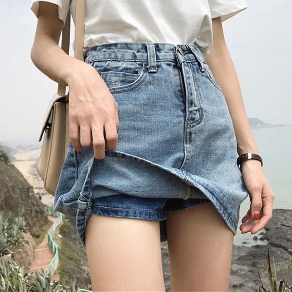 

denim shorts large size wash nostalgic blue a-line short skirt cotton anti light 0952, White;black