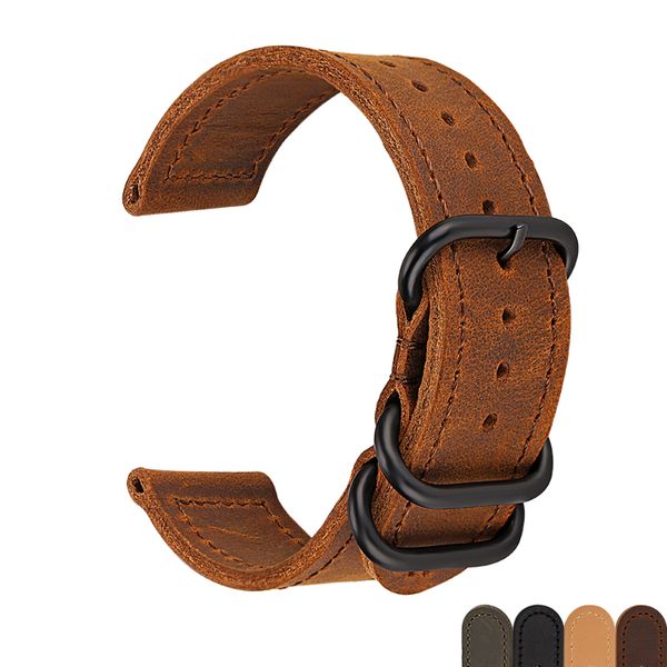 

retro brown leather watch strap 20 22 24mm men horse leather ultra-soft adaptation gt waterproof watch bracelet, Black;brown