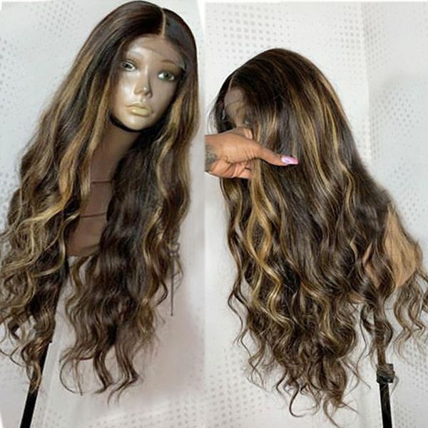

glueless full lace wig ombre highlights brown blonde 360 lace front human hair wig preplucked with baby hair loose wave 13x6 lace front wig, Black