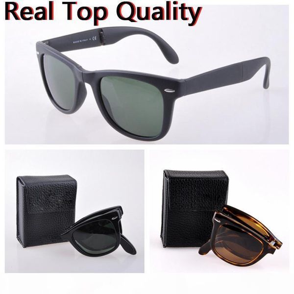 

mens sunglasses designer folding women real uv400 glass lenses sun glasses des lunettes de soleil original folding leather case, accessories, White;black