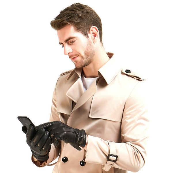 

hipping harssidanzar mens winter leather gloves vintage finished cashmere wool lined, Blue;gray