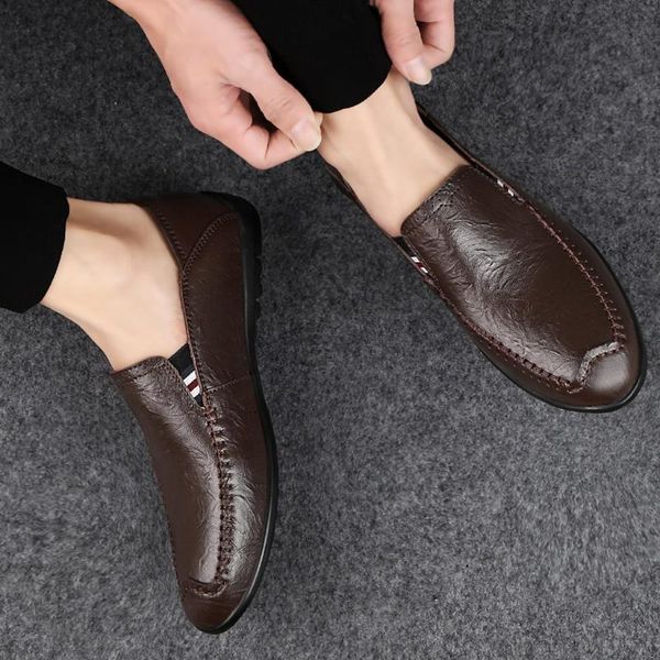 

genuine leather men casual shoes nice mens loafers moccasins breathable slip on black driving shoes plus size may30