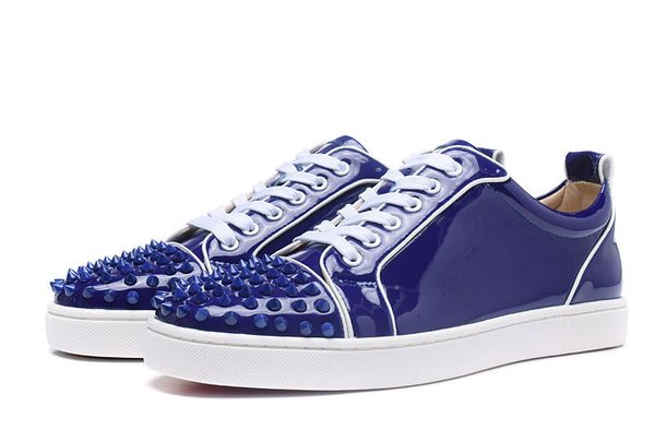 

low blue mirror with rivets red bottom casual shoes,women fashion sneakers rock flat shoes size36-46 t18