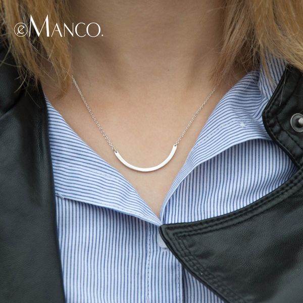 

e-manco minimalist arc shape 925 sterling silver pendants necklaces for women fashion jewelry choker necklace gold color jewelry