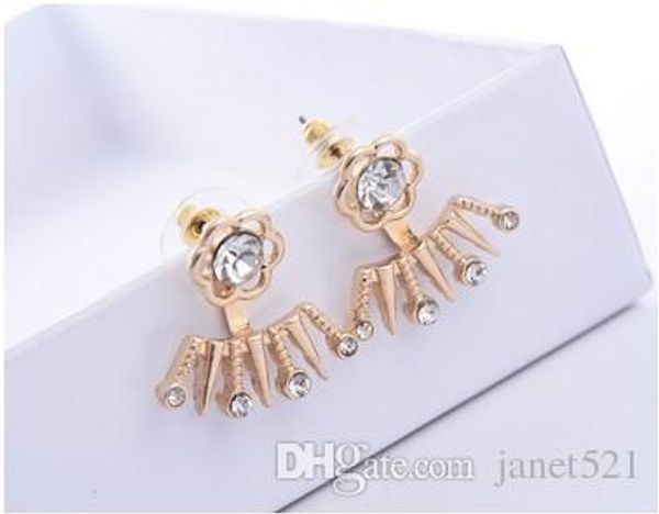 

flower crystal cluster ear jackets for girls /ladies gold plated bling handmade back hanging ear studs, Golden;silver