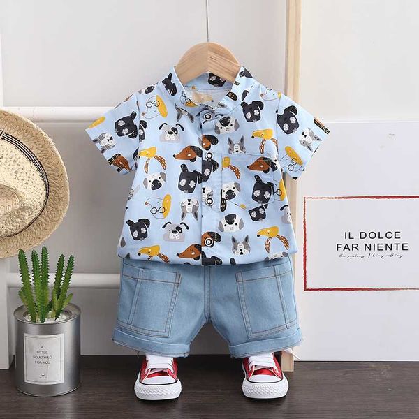 

cute dogs printed summer baby boys girls clothes sets cartoon cotton infant sports suit for boy shirt + shorts children clothing, White
