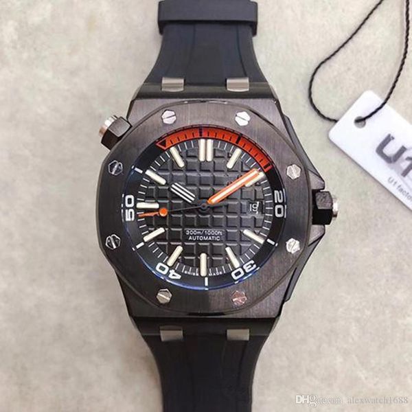 

Limited Royal Oak Offshore Carbon Diver Automatic Mechanical Movement Black Watch Rubber Strap 42mm Male Clock Wristwatch Engraved Backside