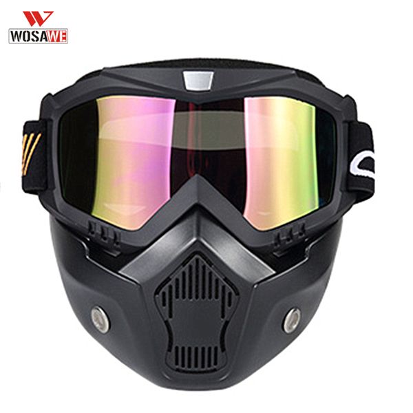 

wosawe skiing mask detachable goggles mouth filter perfect for open face motorcycle half helmet off road dustproof glasses