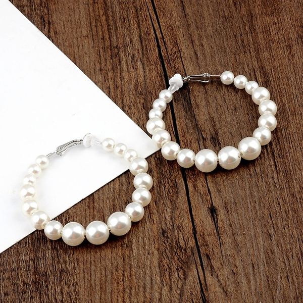 

2019 real zinc alloy trendy earing aretes 1 pair elegant pearls statement earrings women oversize circle ear rings, Silver