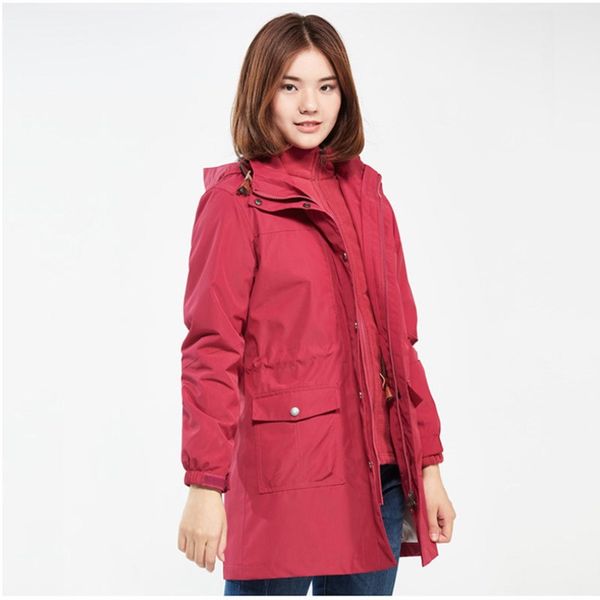 

3 in1 women outdoor waterproof ski fishing hiking jacket female windproof hooded cloghing winter warm camping windbreaker, Blue;black