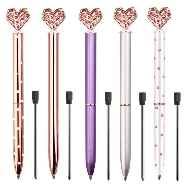 

5pcs big crystal diamond pen,heart shaped pen,bling metal ballpoint pen school and office supplies,rose gold/silver/white/purp, Blue;orange