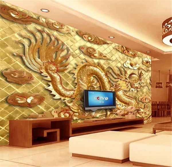 

custom any size 3d wallpaper high-grade wood carving take off jinlong living room tv background bound wall painting wallpaper