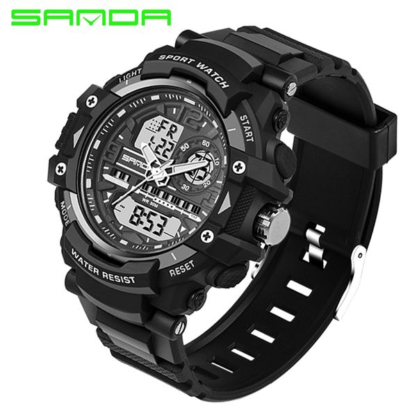 

sanda 740 sport digital big dial dual watch men chronograph waterproof led wristwatch double time relogios masculino, Slivery;brown