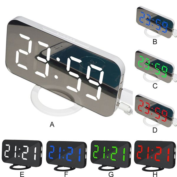 

1pc led mirror alarm clock dual-usb output for mobile phone charging home decoration dropshiping