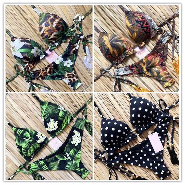 

2020 bikinis women swimsuit bandage halter beach wear bathing suits push up swimwear female brazilian bikini set