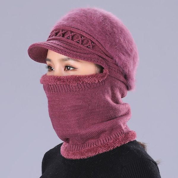 

rabbit fur skins hat fashion winter warm female cap neck ear massager face protection full mother gift new year rabbit caps mx191130, Blue;gray