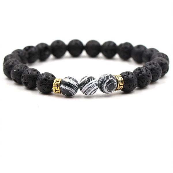 

fashion men's natural stone bracelets&bangles set couple volcanic stone moonstone lucky beads bracelets jewelry for men gift, Black