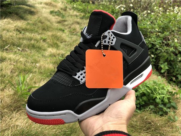 

mens 4 4s bred basketball shoes authentic quality iv black red outdoor sports sneakers size us7-13 with original box, White;red