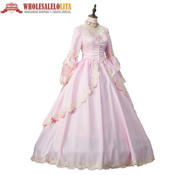 

pink marie antoinette renaissance princess dress ball gown reenactment clothing theater costumes, Black;red