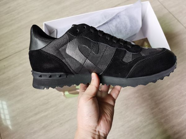 

women men studded leather rock runner shoes camo camouflage sneakers studded rockrunner casual trainers walking shoes sneakers, Black