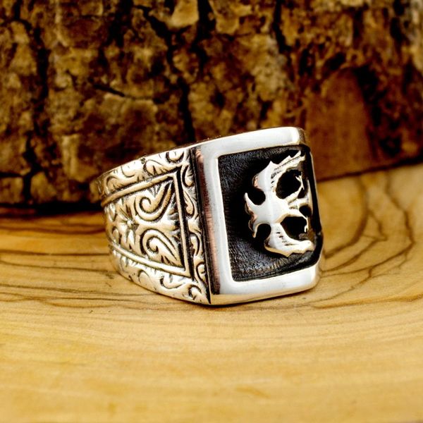 

925 sterling silver двуглавый орёл кольцо для мужчин, Golden;silver