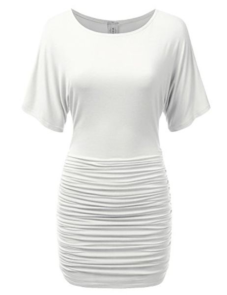 

dressis womens dolman short sleeve ruched side bodycon dress, Black;gray