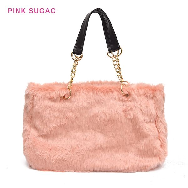 

pink sugao designer handbag women tote bag luxury chain bag shoulder handbags plush material lady shopping bags bhp