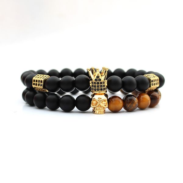 

natural stone crown skull beaded bracelet handmade bracelets for women pulseras men bileklik mens beads accesorios hombre, Black