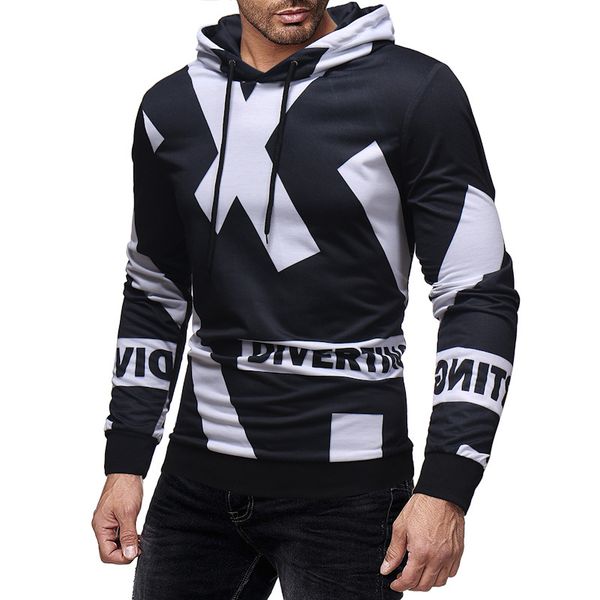 

2018 selling europe and america men's casual versatile cool printed letter-style pullover hoodie, Black
