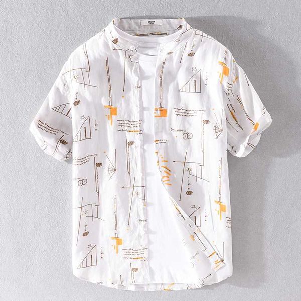 

100% linen stand collar summer shirt men brand fashion shirts for men casual short sleeve shirt mens chemise overhemd camiseta, White;black