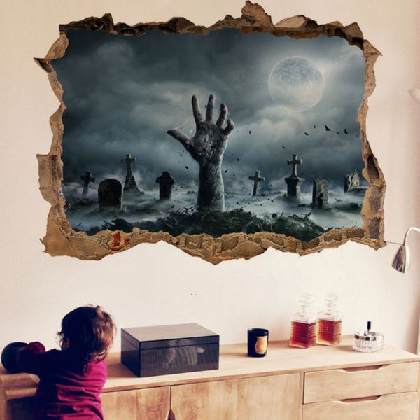 

halloween scary wall ghost wall sticker 3d view scary bloody broken home decor mural party fantasy breaking muur sticker pllp a