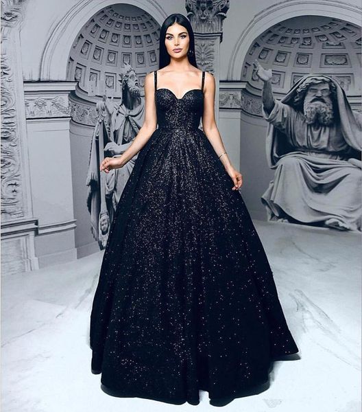 

spaghetti strips a-line prom dresses floor length custom 2020 formal long women evening party gowns special occasion party dress cheap, Black