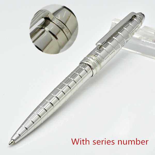 

luxury classic 163 silver metal grid ballpoint pen with serial number stationery office business mb brand write gift pens wholesale price, Blue;orange