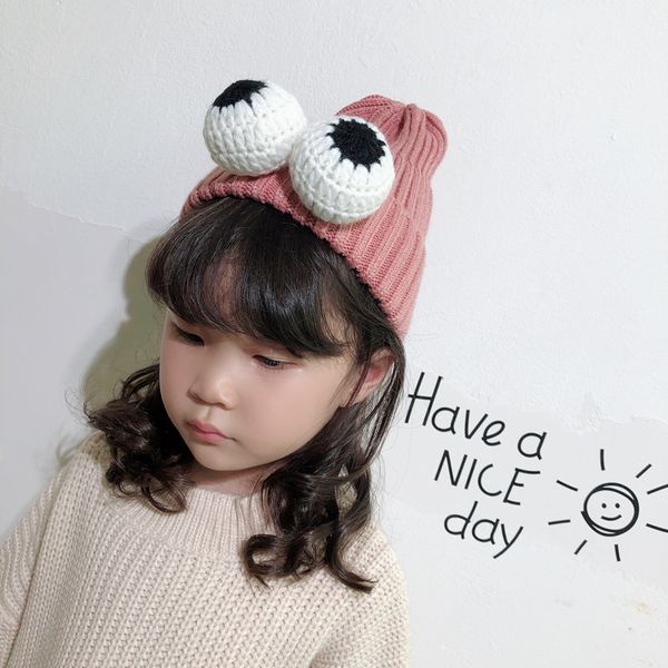 

2019 autumn and winter new children's eye knit hat wholesale baby wool warm hat, Blue;gray