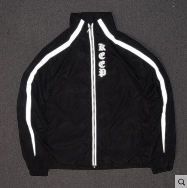 

men's reflective stripe loose jacket light hip hop waterproof windbreaker street coat man, Black;brown