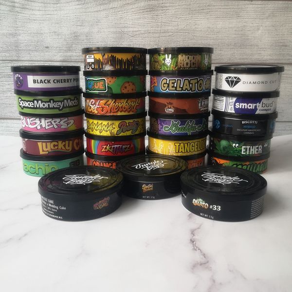 

25 flavor pressitin cans moonrock and pressitin 73.3*24mm cali pressitin tuna tin candry herbtin clear peel off lid black cover smell proof