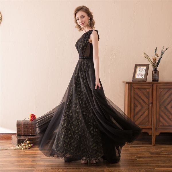 

2019 fashion appliques black long evening dresses with beading plus size prom dress formal party gown robe de soiree al54, Black;red