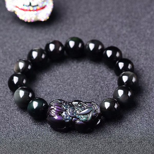 

natural black obsidian rainbow eye pixiu bracelet brave troops bead bangle diy bracelets for men women men's women's jewelry
