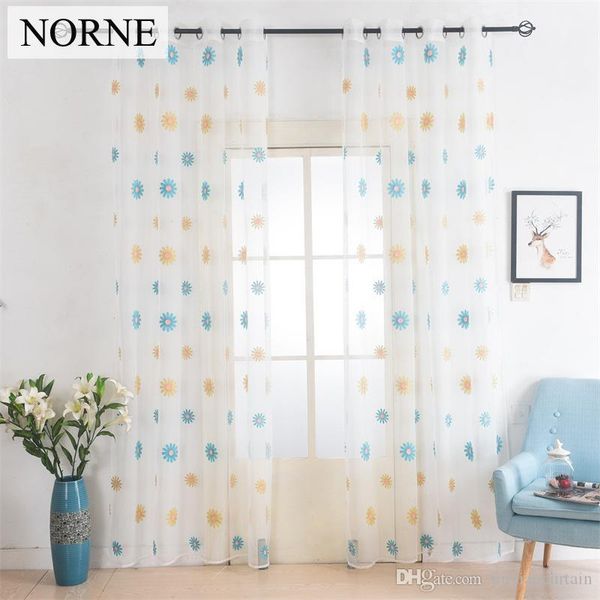 Norne European White Embroidered Voile Curtains Bedroom Sheer