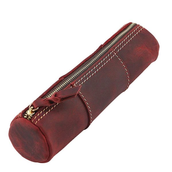 

genuine leather zipper pen pencil bag handmade vintage retro style creative trimodal model school stationery product