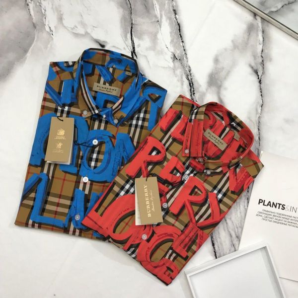 

19ss new luxurious brand bbr shirt long sleeve fashion graffiti breathable men and women casual outdoor shirt, Gray;blue