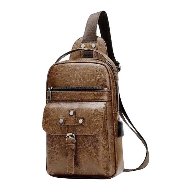 

coneed chest bag leather men vintage zipper anti-theft waterproof multifunction outdoor casual messenger bag chest travel 2