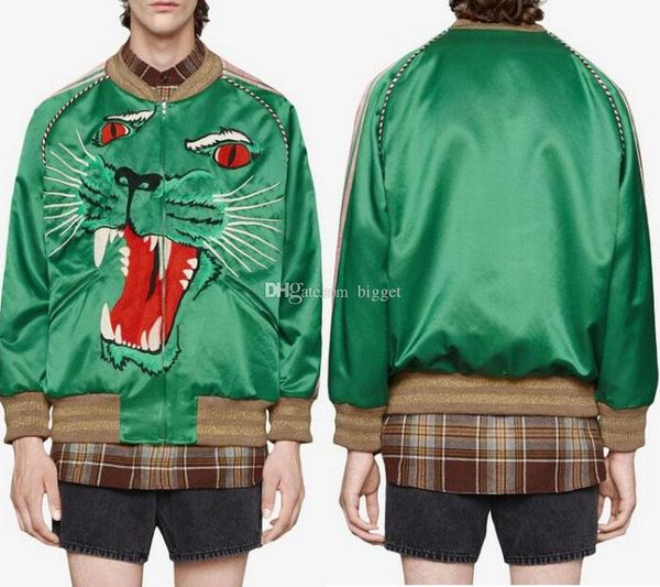 

man panther face casual green jacket zip through up wear leisure jackets for men short style, Black;brown