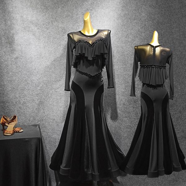 

ballroom modern skirt autumn winter new dress dance big swing dress ballroom dance stage & wear party, Black;red