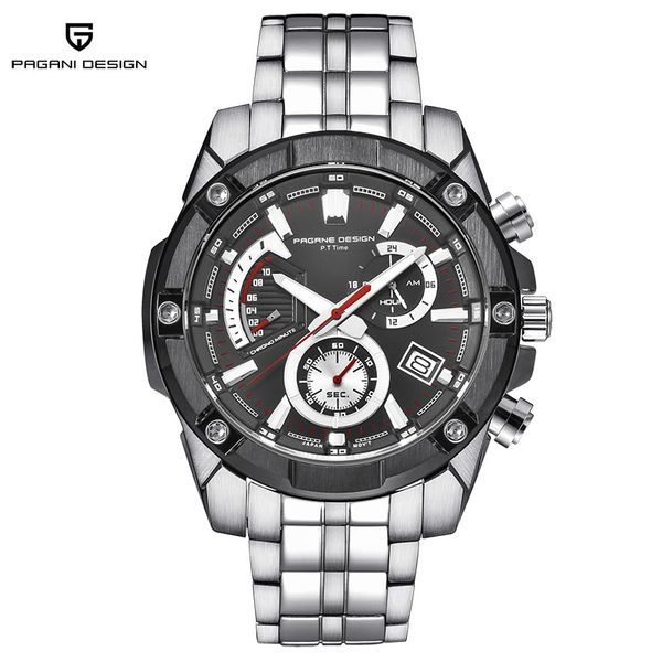 

pagani design men's chronograph business quartz watch stainless steel waterproof sports men watch saat dropshipping, Slivery;brown