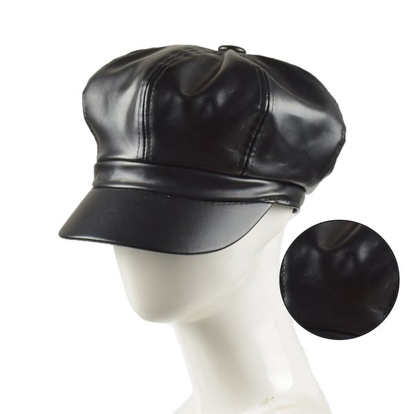 

2019 new fashion octagonal caps women solid plain newsboy hats vintage women solid color pu leather hats clothing accessories, Blue;gray