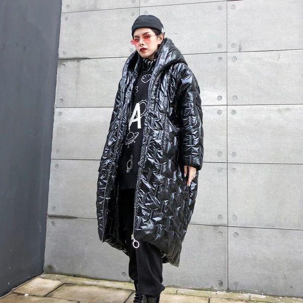 

plus size winter jacket women thick warm coat bf style letter down jacket parka overcoat medium long retro coat women streetwear, Black